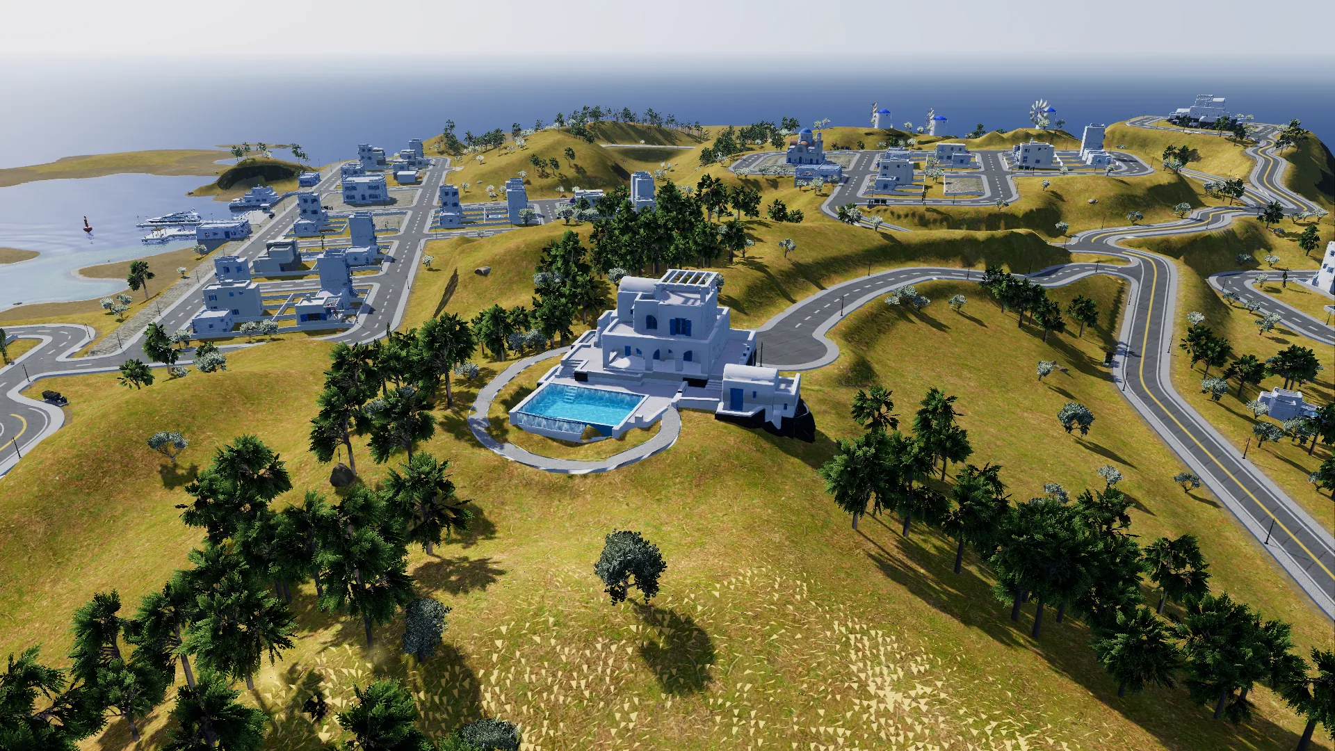 The second Signature villa and its pool on the island's central summit, looking over the town