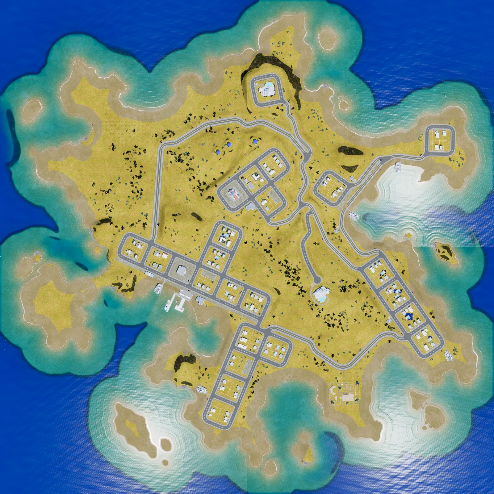 Top-down render of the whole island (1024 x 1024 m world), north up