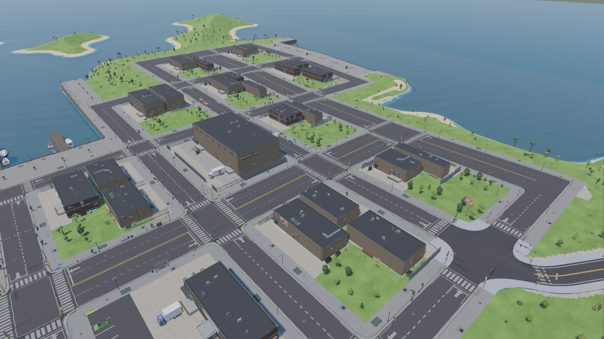 Warehouses and loading yards in the port district on the northern shore